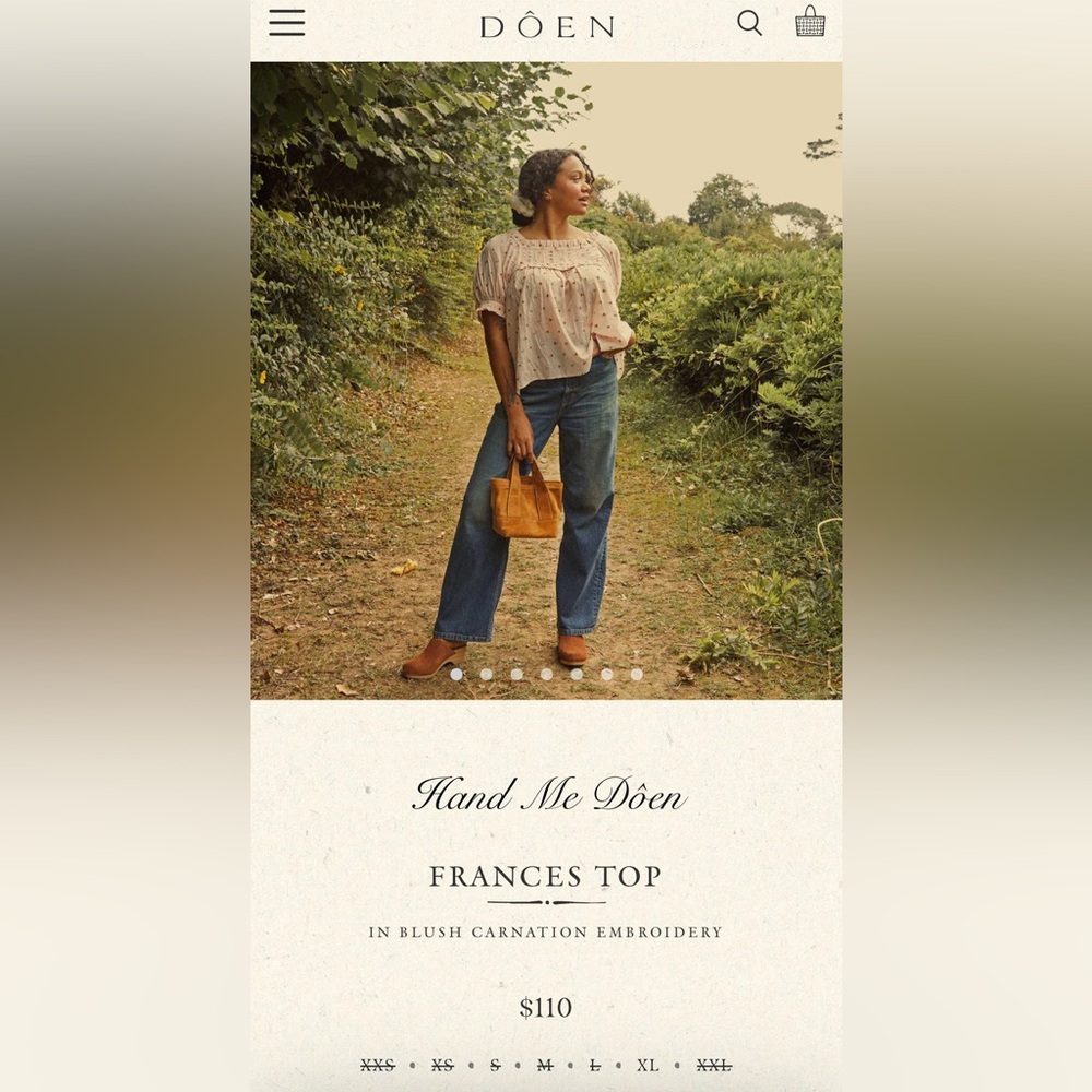 ✨🍦🌸DÔEN ‘France’ Embroidered Carnation Florets Darling Babydoll Blouse Blush M